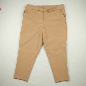 Torrid Womens Trouser Pant 16 Beige Capri Belted Straight Leg Stretch Woven